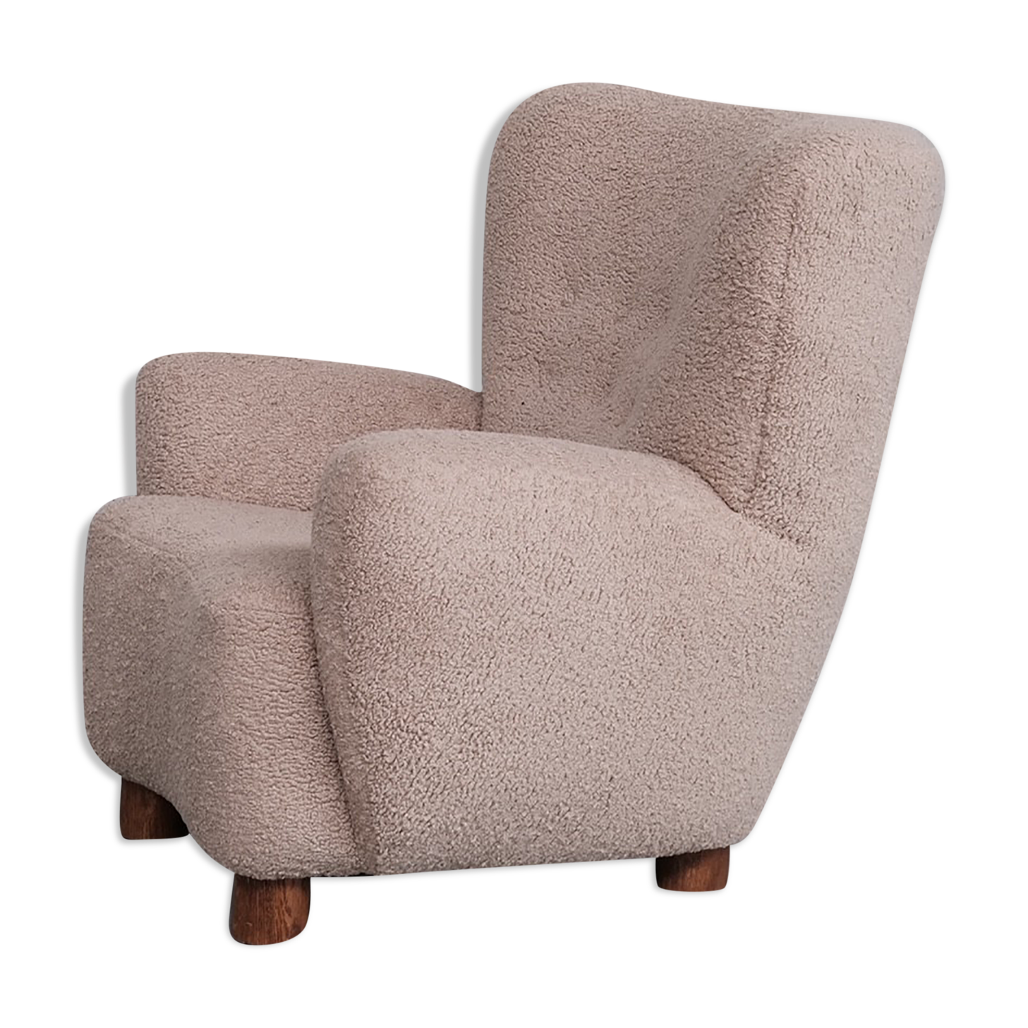 Danish mid-century wingback upholstered boucle armchair