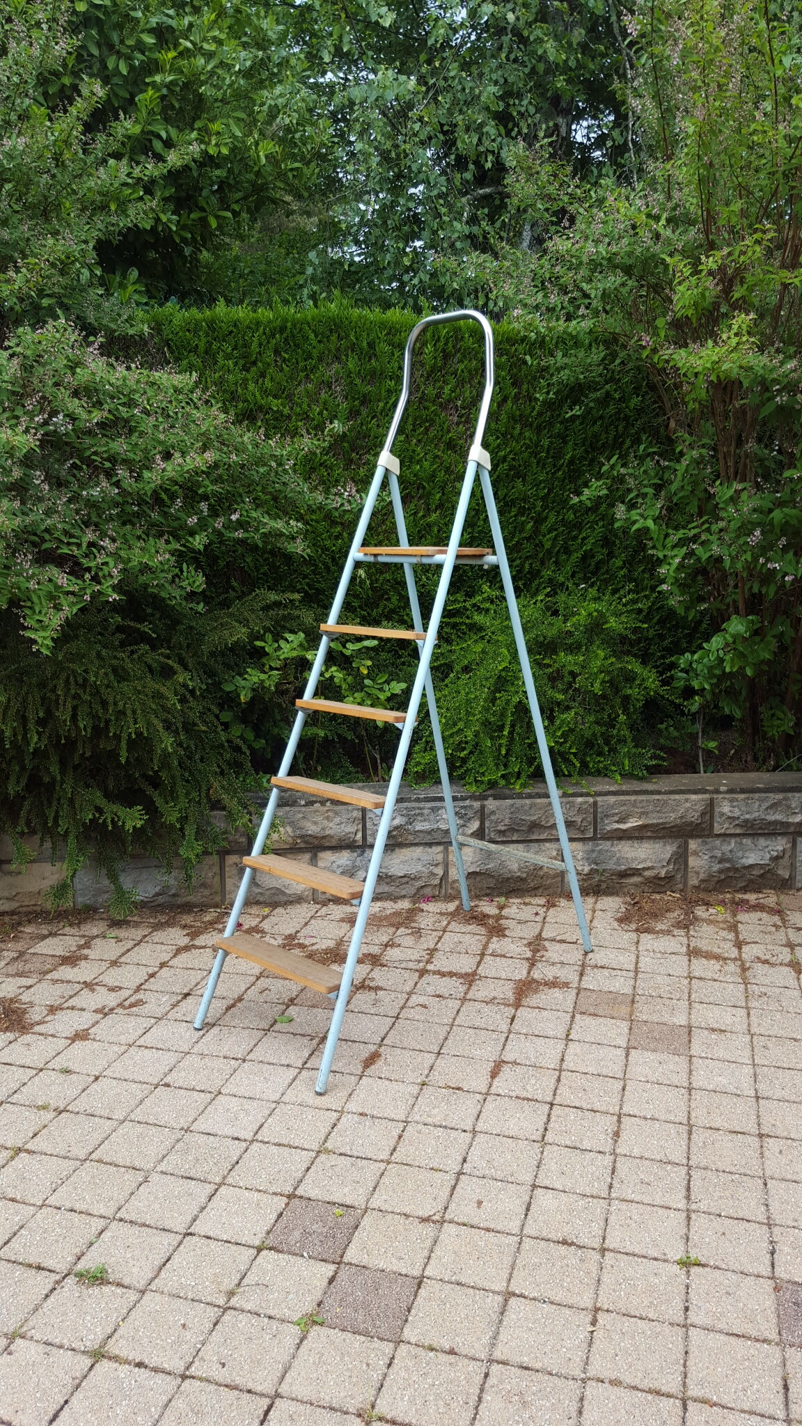 Vintage stepladder blue wooden steps