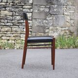 Scandinavian chair, vintage Scandinavian teak and black leatherette chair, living room chair
