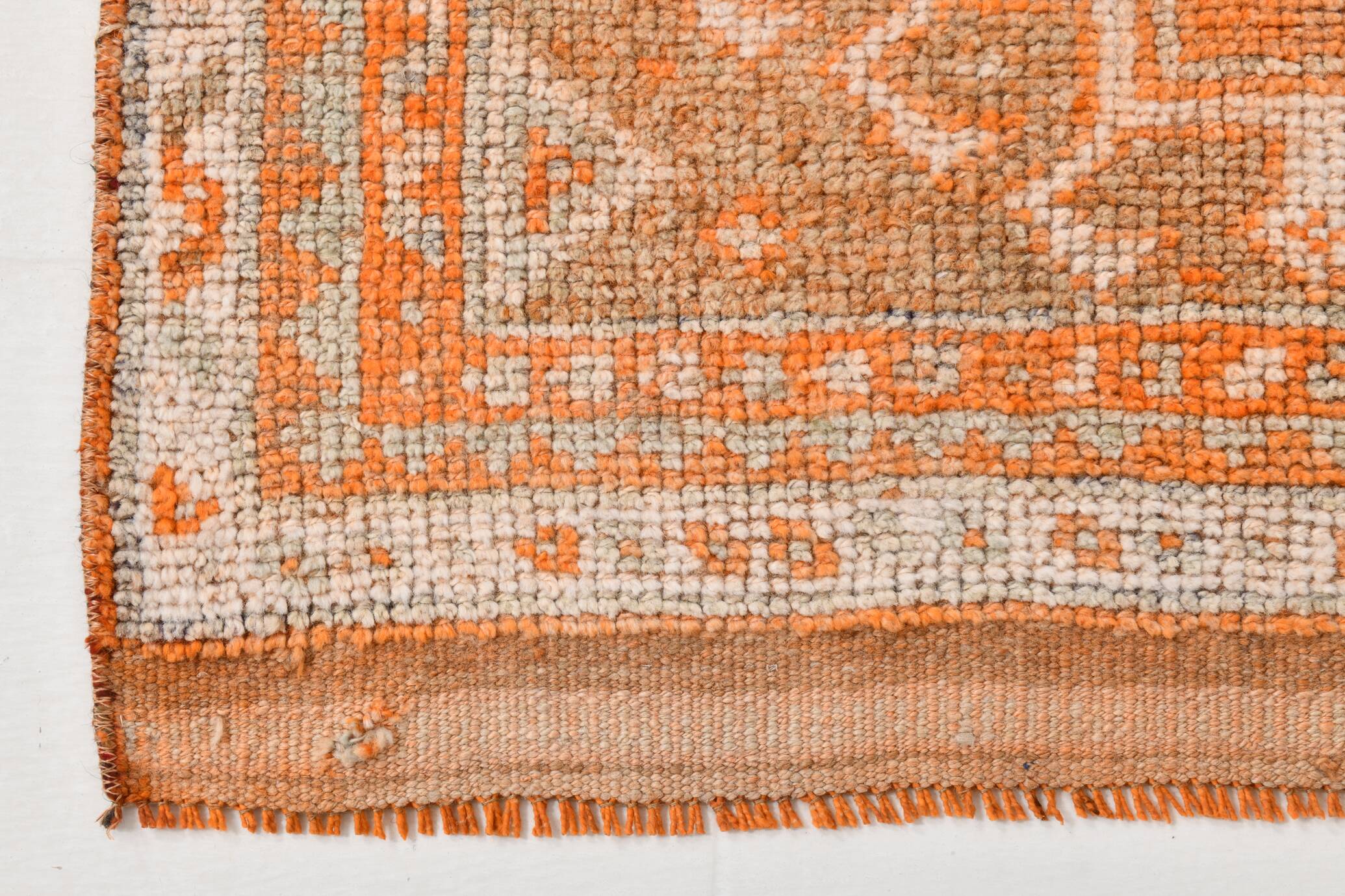 2x13 Soft Orange & Fuchsia Pattern Rug, Vintage Ousahk Runner Rug,90x381 Cm