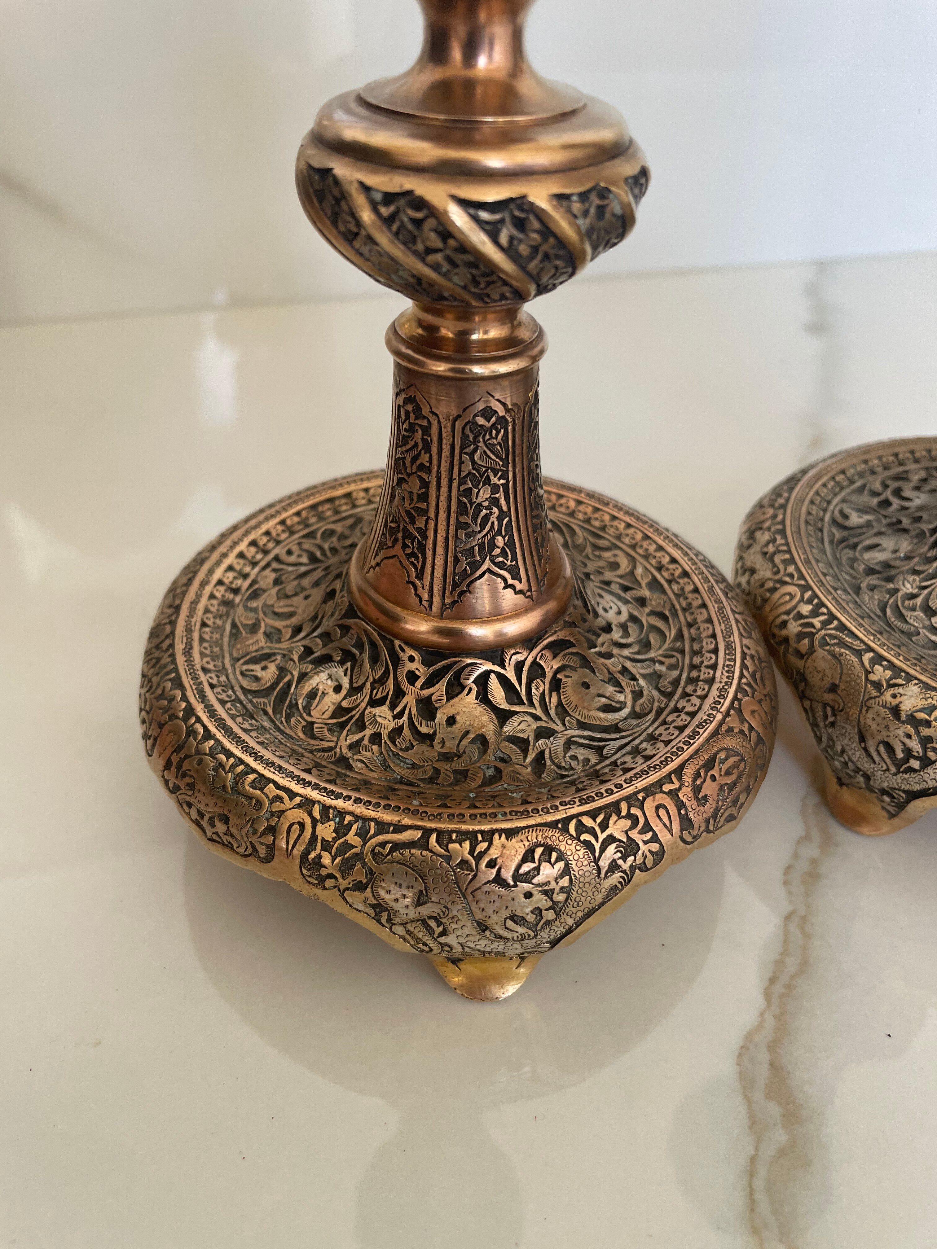 Paire de bougeoirs persans, style kadjar, début XXe