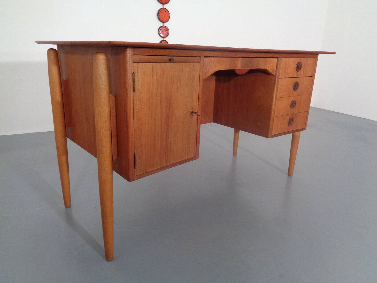 Vintage Danish Curved Teak Desk, 1960s