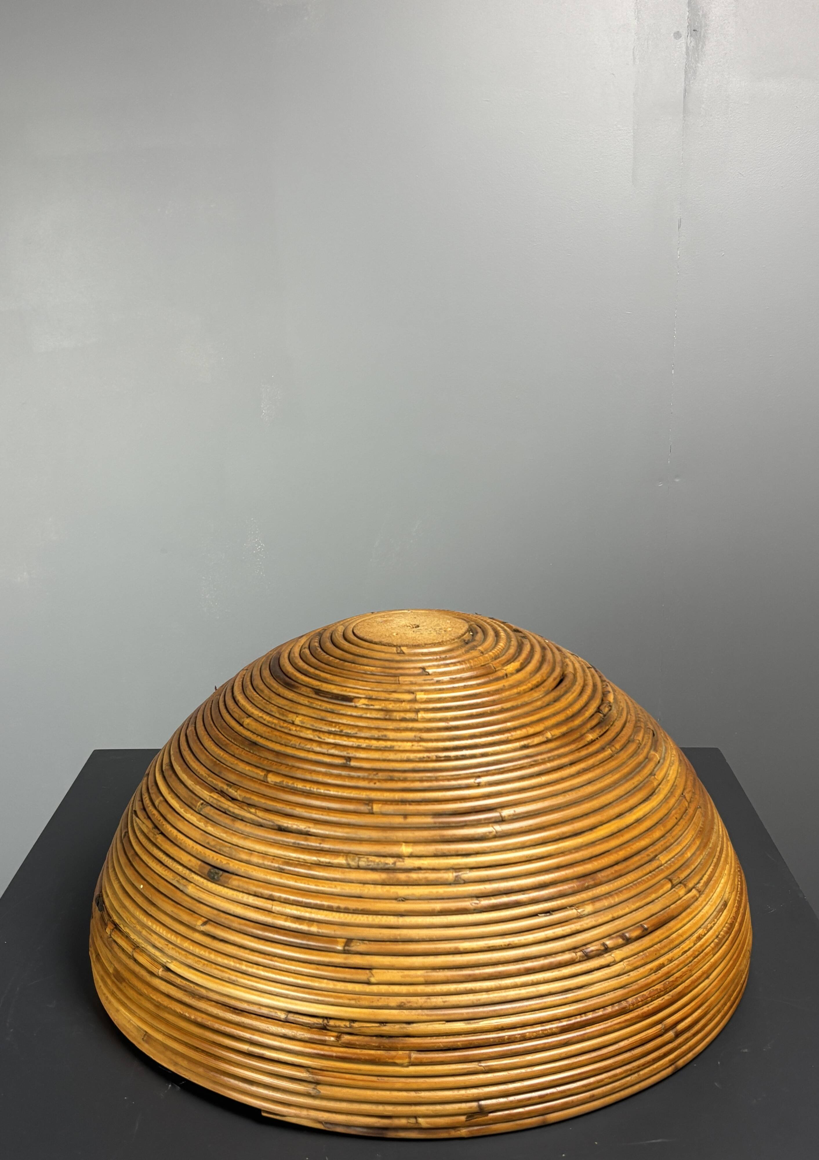Italian midcentury pencil reed rattan brass Fungo mushroom table lamp 1970s