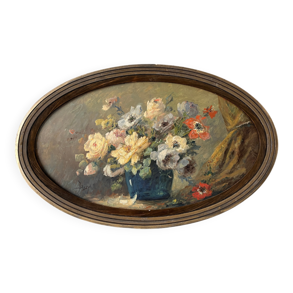 Tableau d'une nature morte aux fleurs, huile sur panneau circa 1930