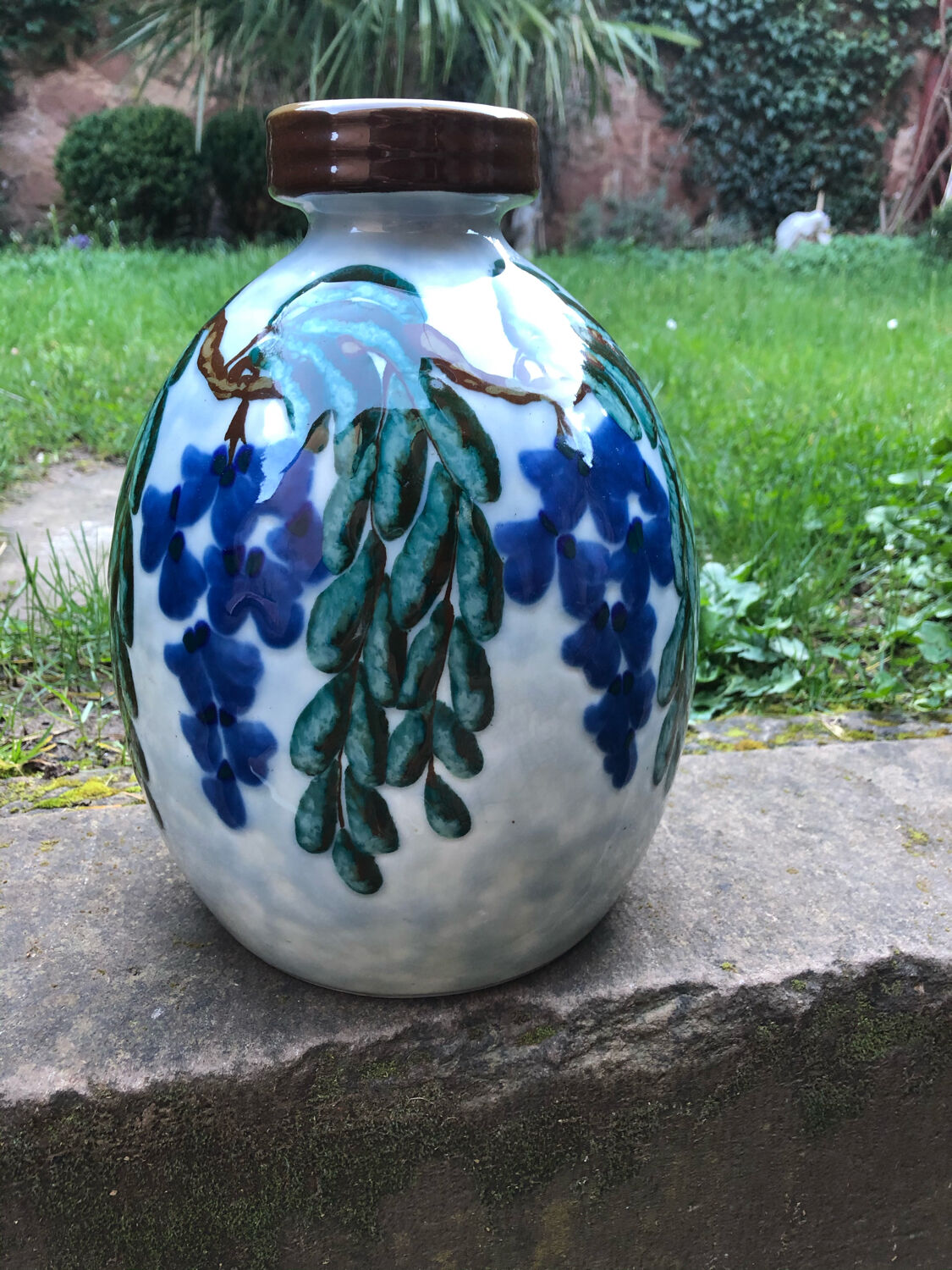 Vase art deco decoration with wisteria signed camille tharaud