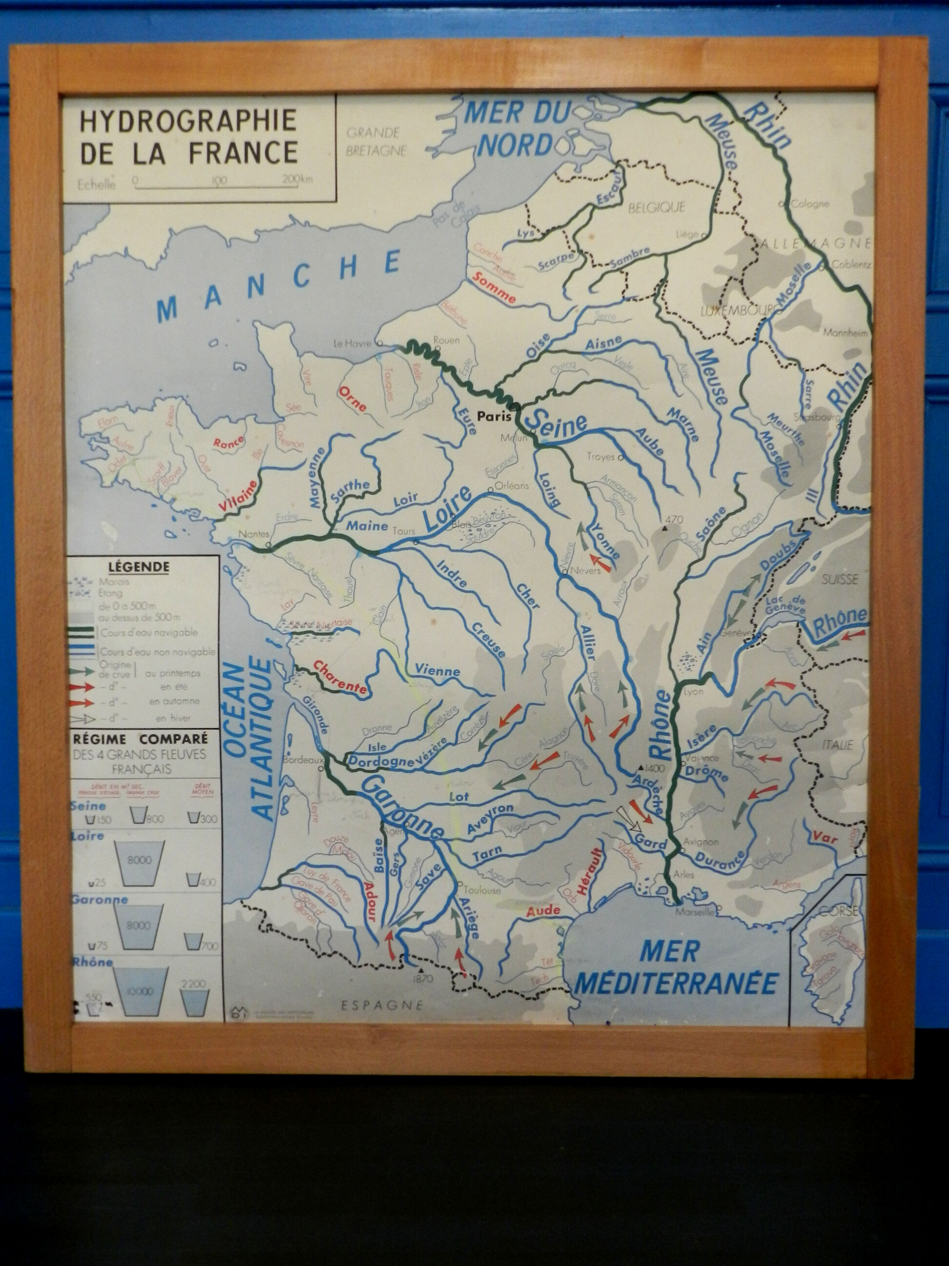 School geography map framed of 1960s