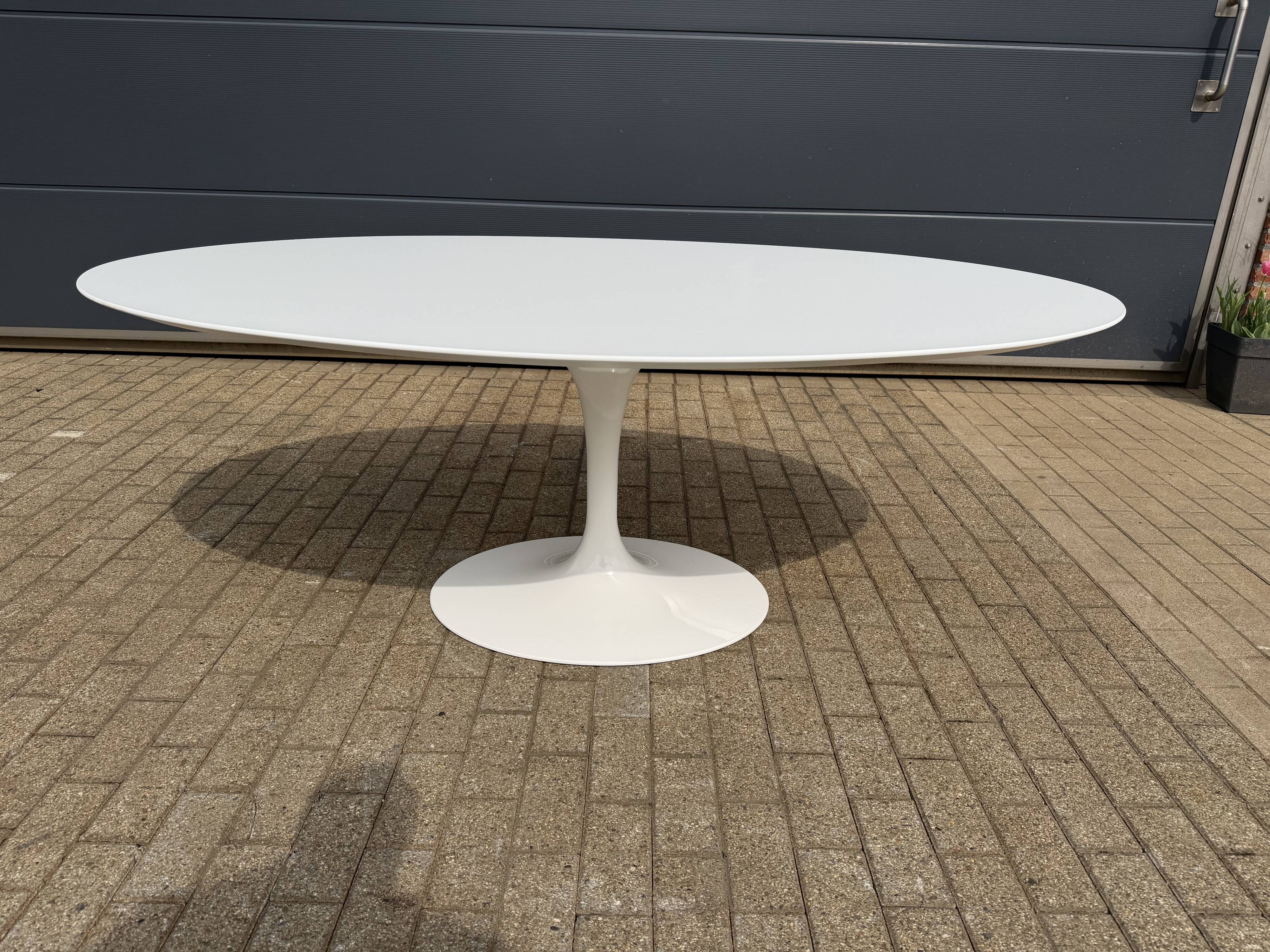 Original oval Tulip Knoll table 198cm white laminate, NEW in the box.
