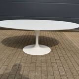 Original oval Tulip Knoll table 198cm white laminate, NEW in the box.