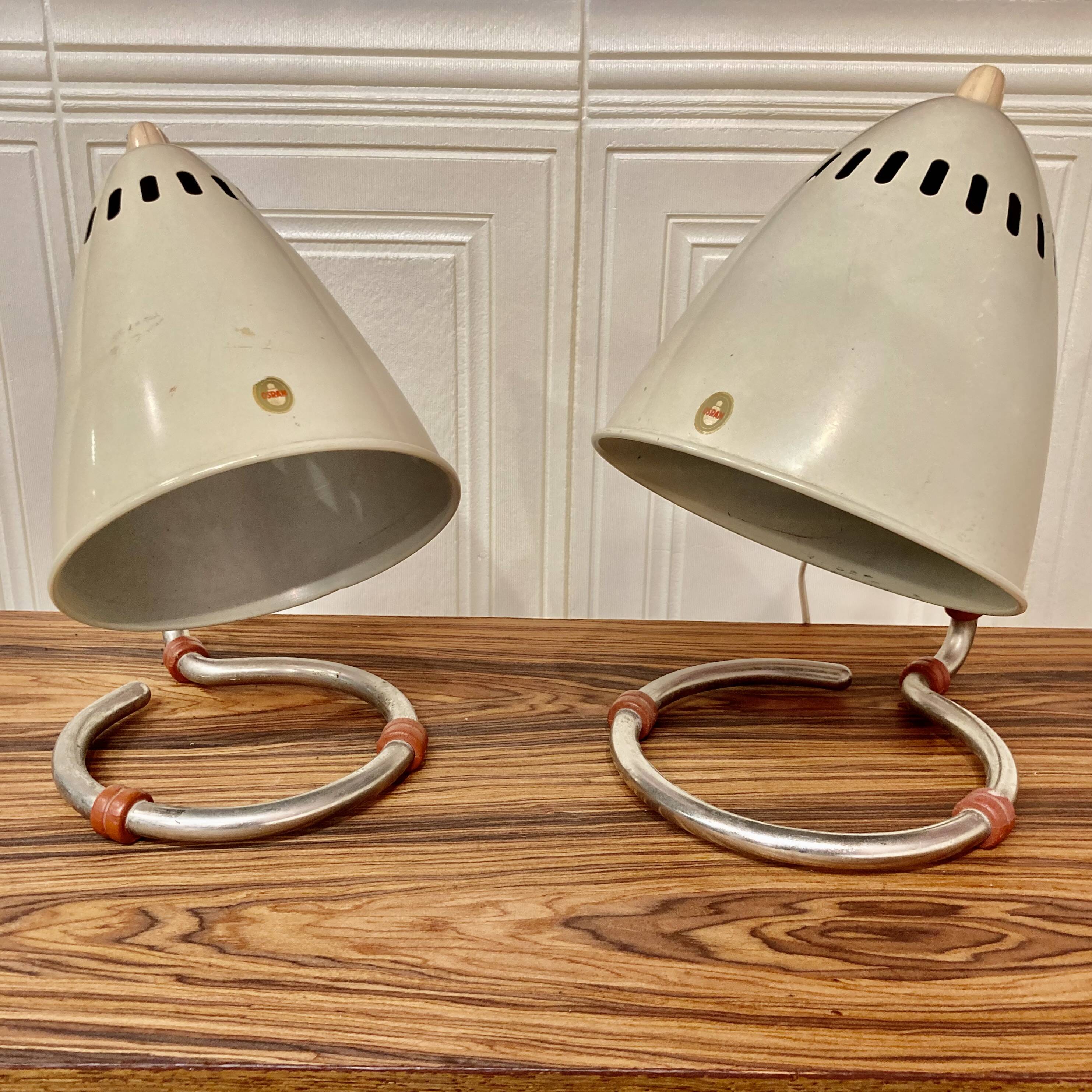 Pair of large metal osram lamps 1950.