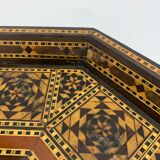 Plateau de service hexagonal en bois décoré de marqueterie marocaine Maroc