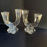 Cristallerie de Vannes le Châtel - Pair of torch candle holders - Cristal signé