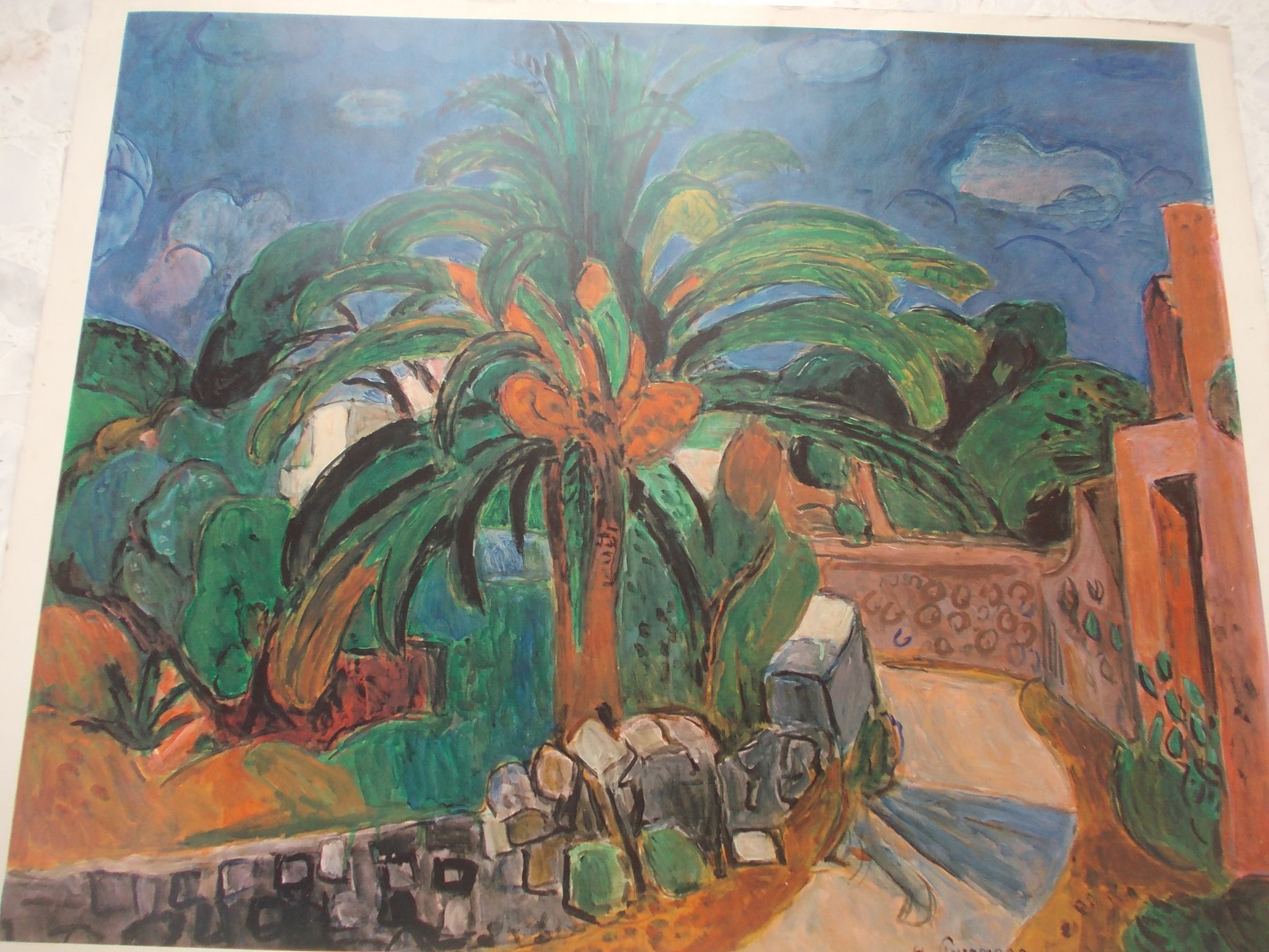 Lithograph 1963 path with palm tree, after painting by hans purrmann 1880, matisse fauvism