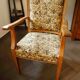 Vintage Salon Armchair with Floral Tapestry Upholstery and Scroll Armrests