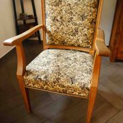 Vintage Salon Armchair with Floral Tapestry Upholstery and Scroll Armrests