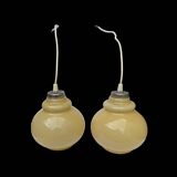 Pair of antique cream opal glass pendant lights – 1970s