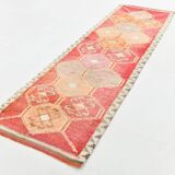 Pink & Red Vintage Turkish Runner Rug, 95x294Cm