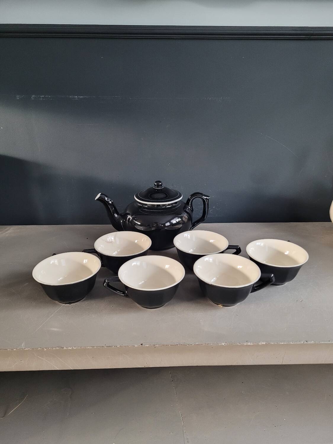 Antique black and white ceramic coffee set
