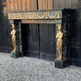 Empire style fireplace in antique green marble and gilded bronzes circa 1880