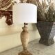 Wooden lamp, new 2 m fabric cable, cotton lampshade