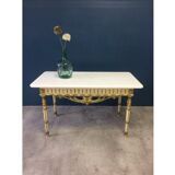 Table basse ancienne en bois et marbre