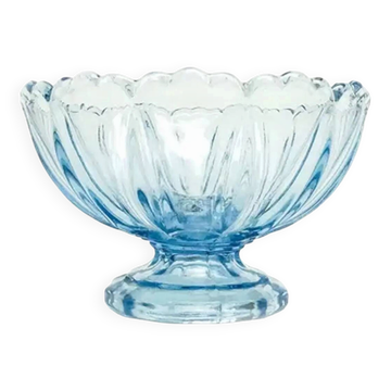 Saladier moderne du milieu du siècle, verre pressé bleu, Ząbkowice, Pologne, années 1970