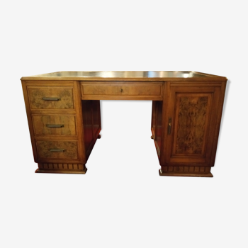 Bureau de ministre art-déco 1930 en loupe de noyer