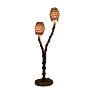lampadaire 2 feux bambou