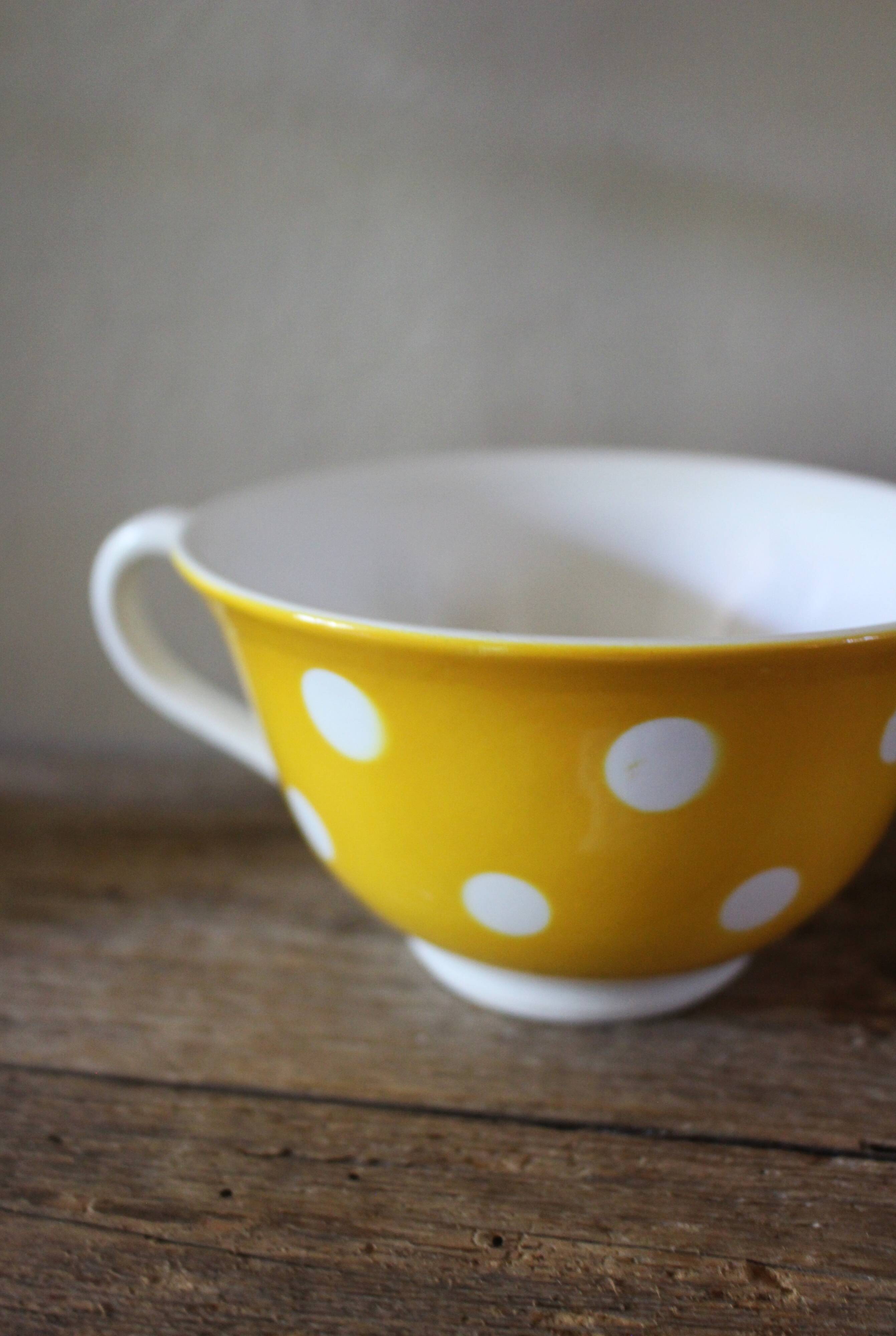 Two Large Yellow Polka Dot Cups Sarreguemines Vintage