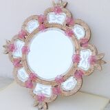 Exceptional Vintage Pink Murano Glass Wall Mirror