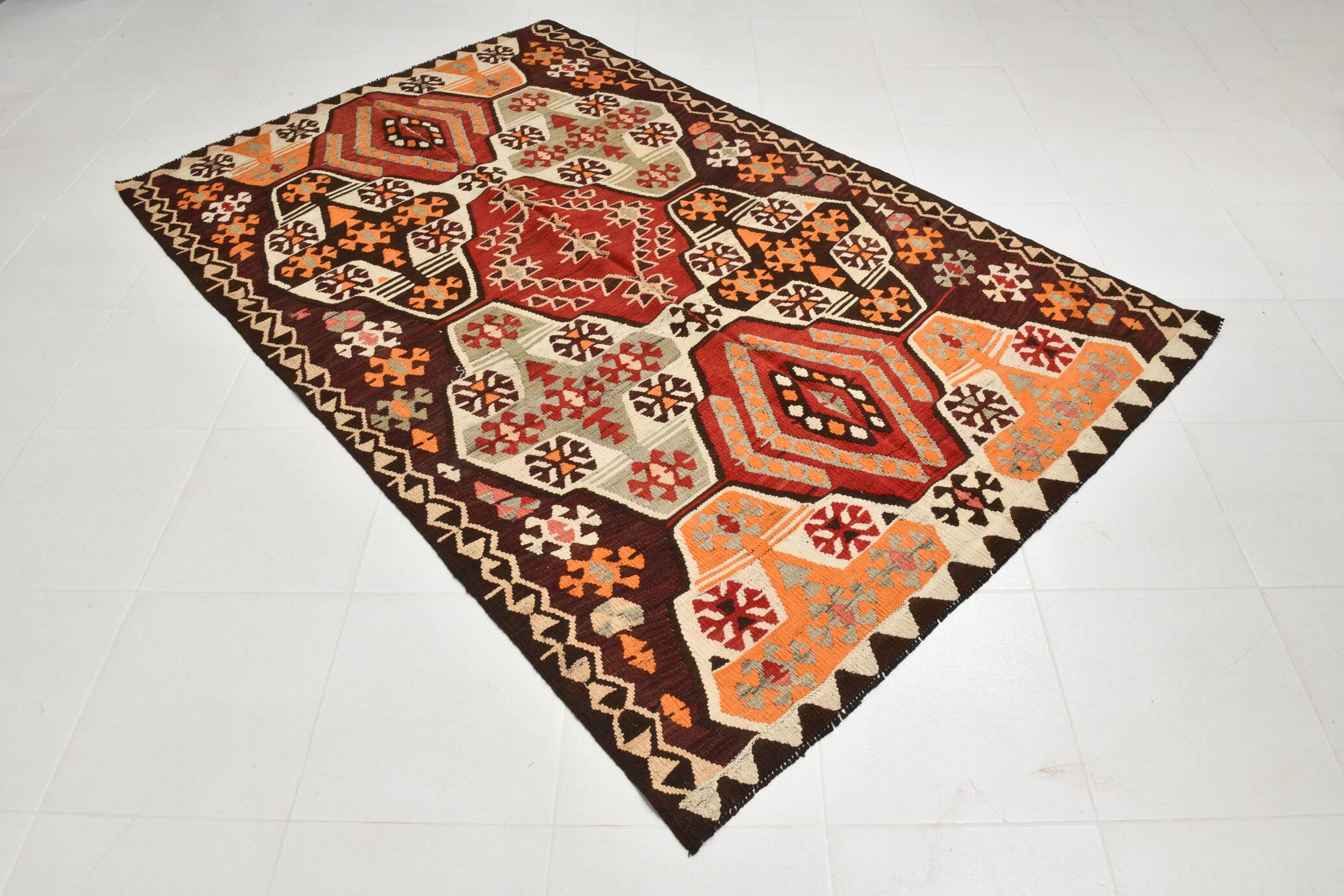 159x249Cm Soft Orange and Red Vintage Kilim Rug, Bohemian Kilim Rug