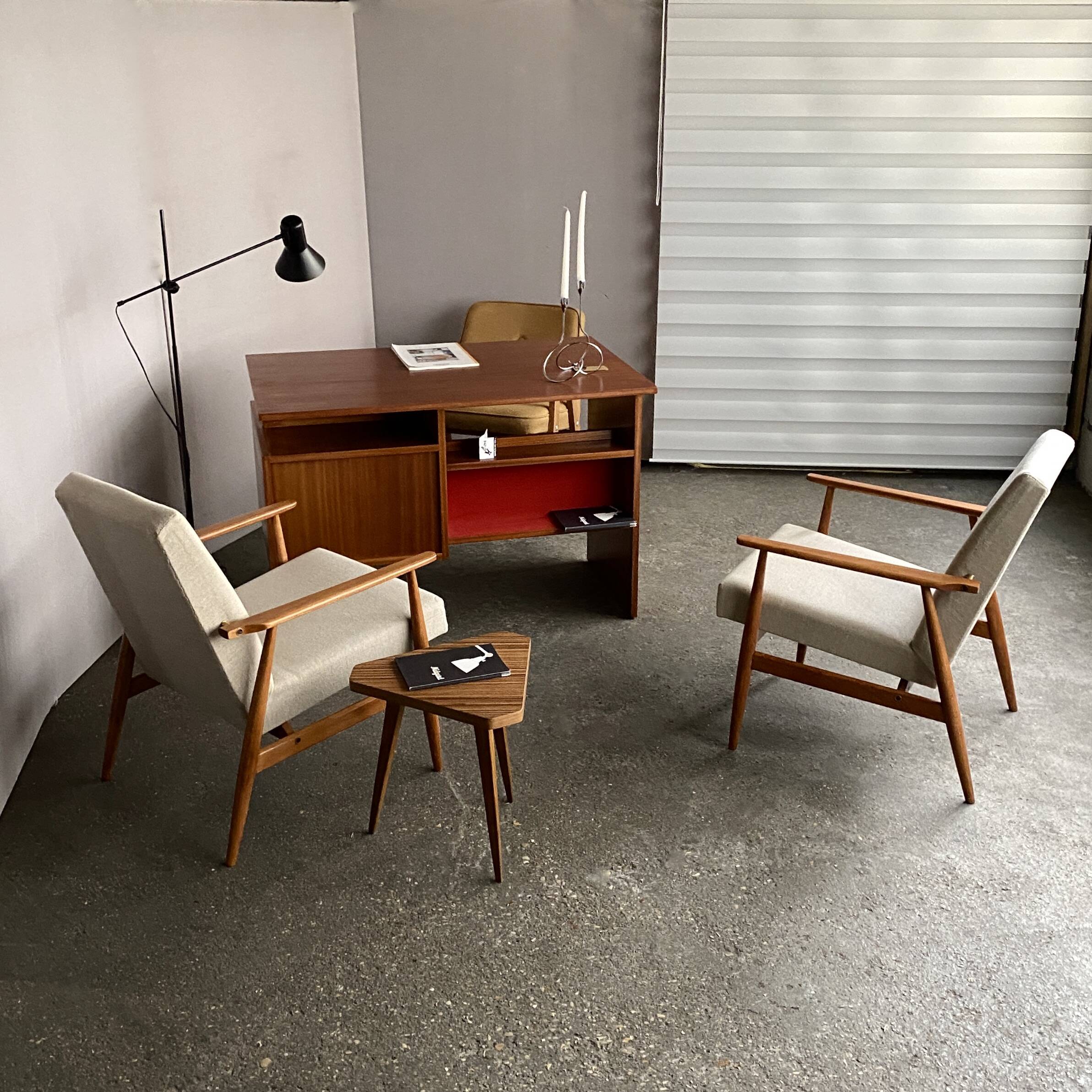 Bureau vintage en acajou, 1950, restauré