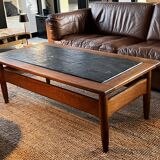 Vintage 1960s oak coffee table with slate top