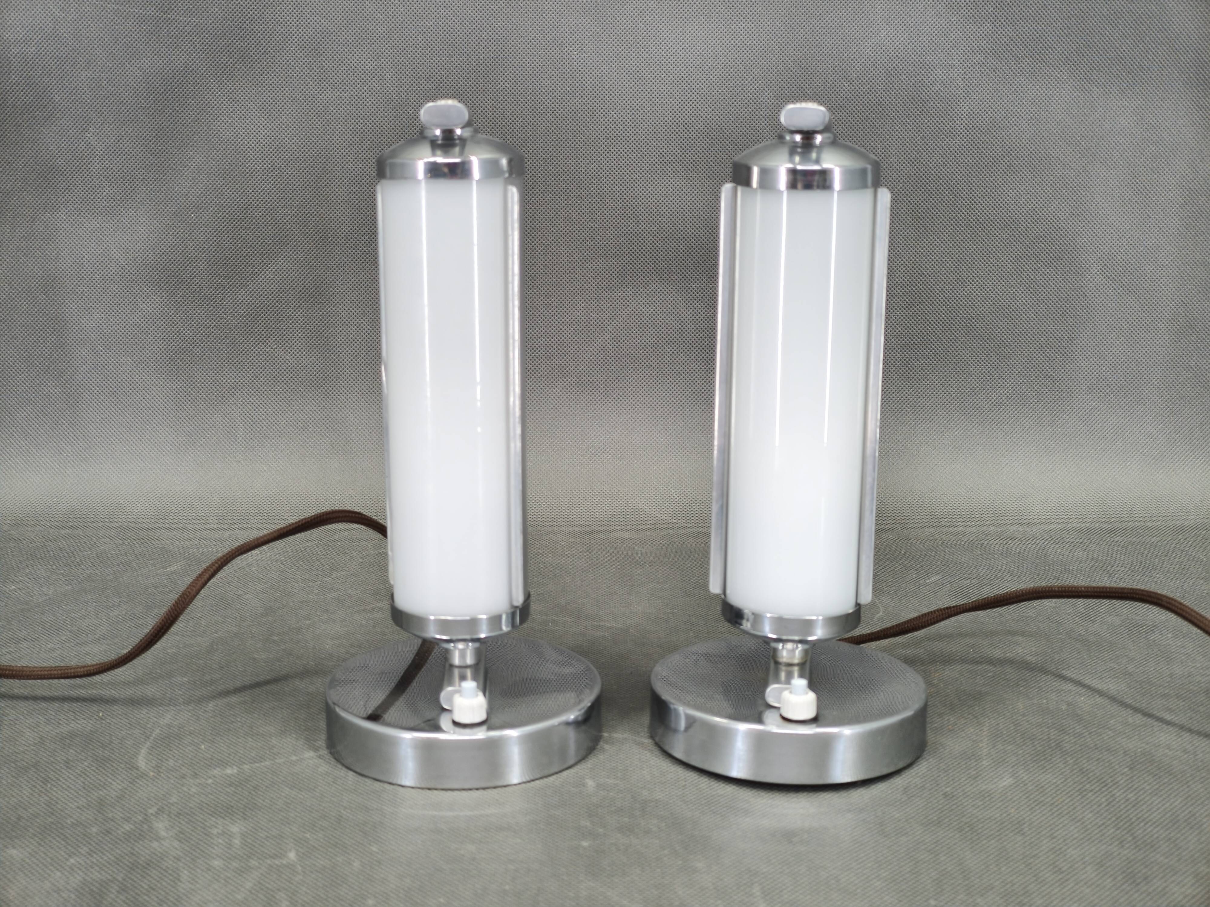 Pair of Art Deco Bedside Lamps, Czechoslovakia, 1930s
