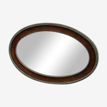 Miroir années 40 oval en bois et stuc 59x39cm