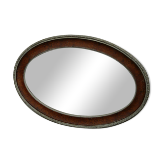 Miroir années 40 oval en bois et stuc 59x39cm
