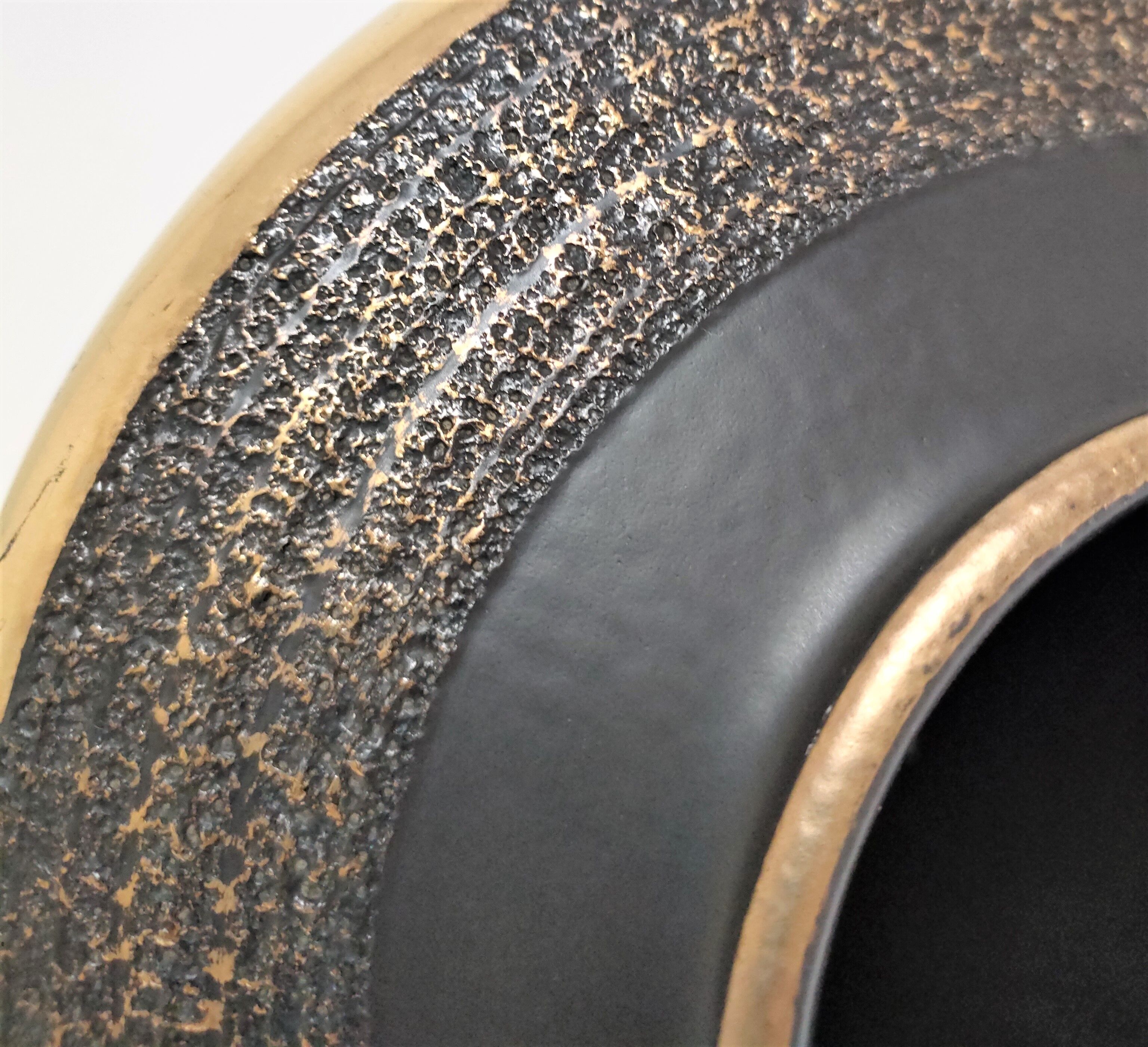 Black and gold ceramic vase west germany vintage design