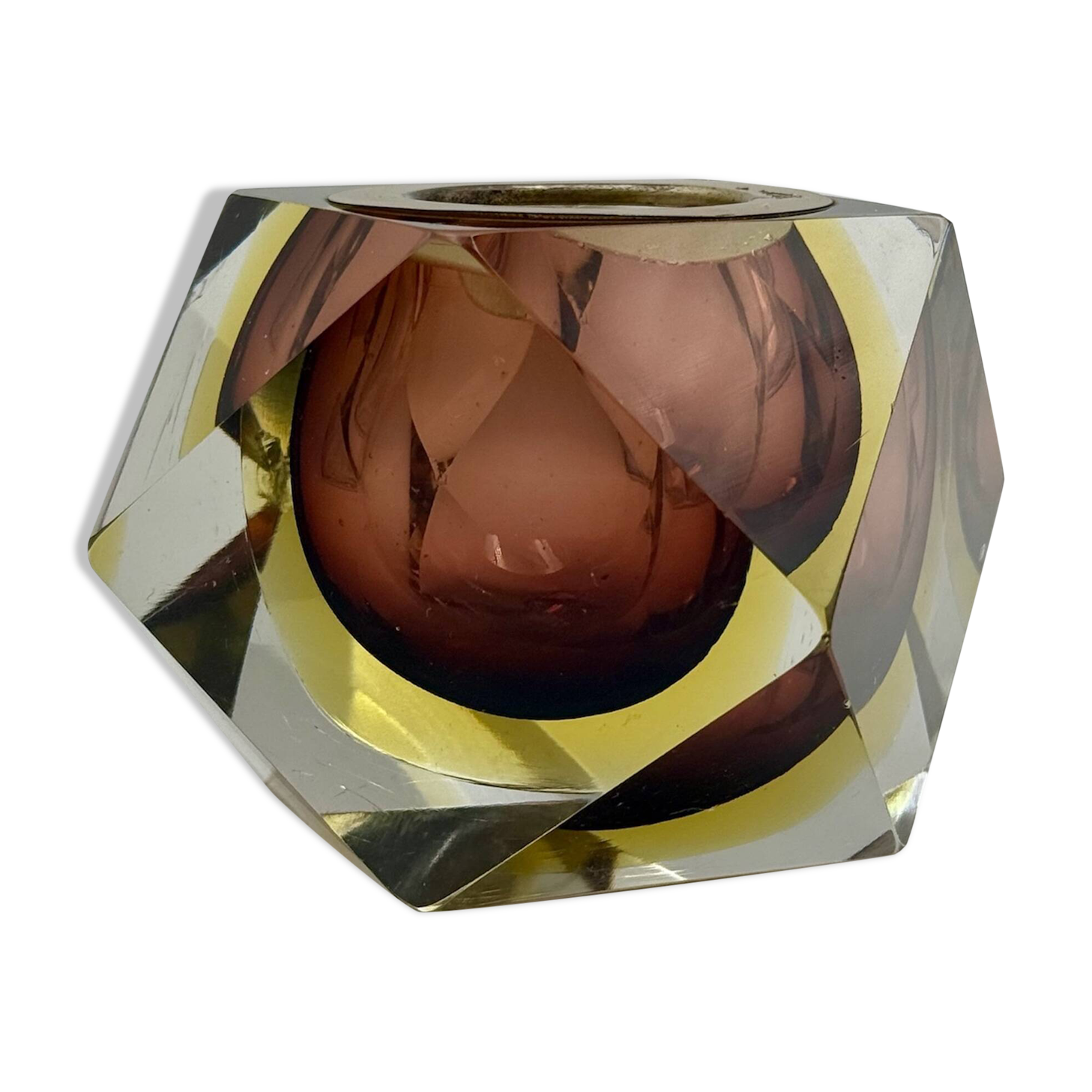 Vase géométrique en verre Sommerso de Murano, Italie, années 1970