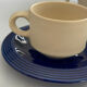 Set of 2 vintage ceramic mugs in cobalt blue & ecru • Tea service