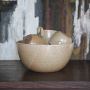 Service stoneware Village France salad bowl and its 8 cups, sangria service or