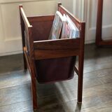 Scandinavian magazine rack/vinyl rack in Rio rosewood and leather by Torbjørn Afdal