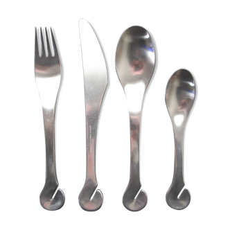 Danish modernist stainless steel 31 pc  EASY monobloc 1960s flatware cutlery set by Lundtofte