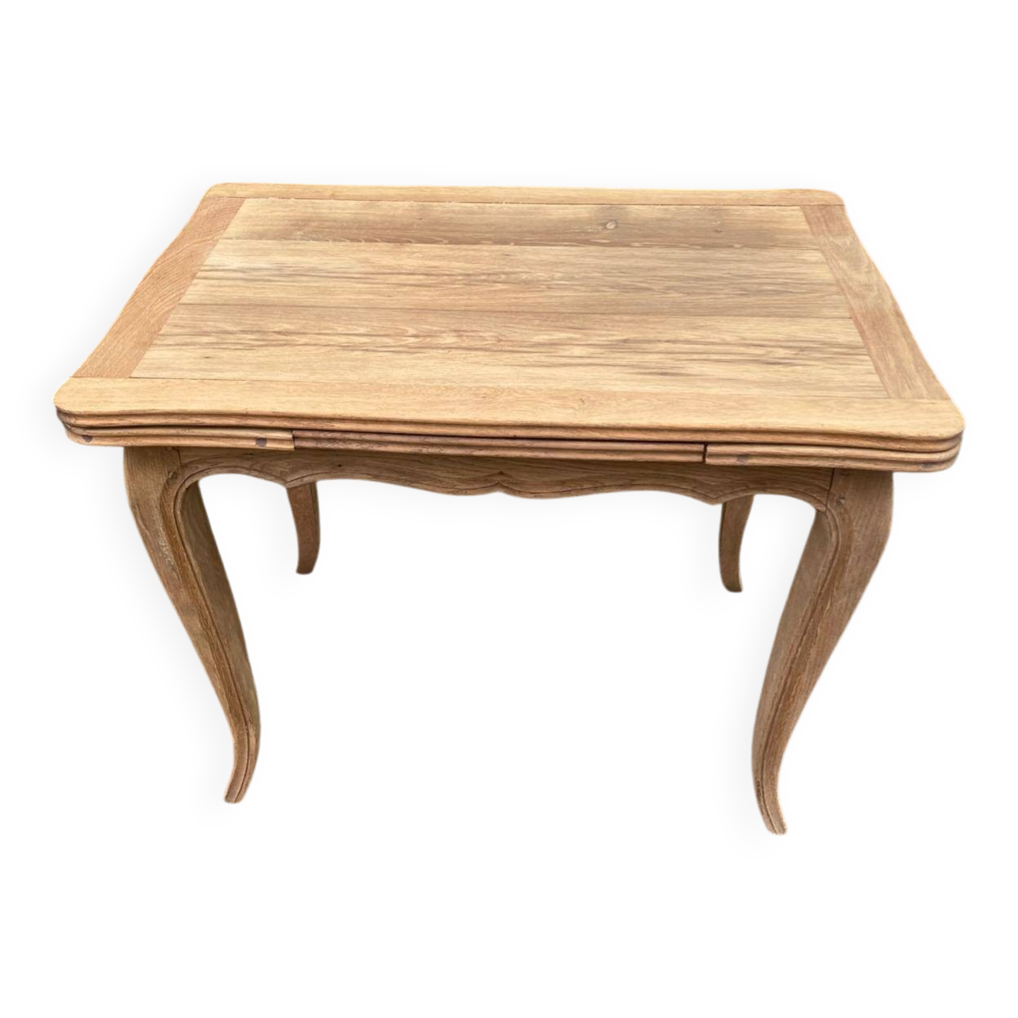 Small dining table, extendable Louis XV kitchen table, stripped oak.