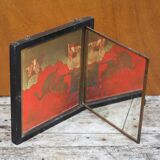 Vintage triptych mirror, wall mirror, barber mirror, collection, Asian pattern mirror