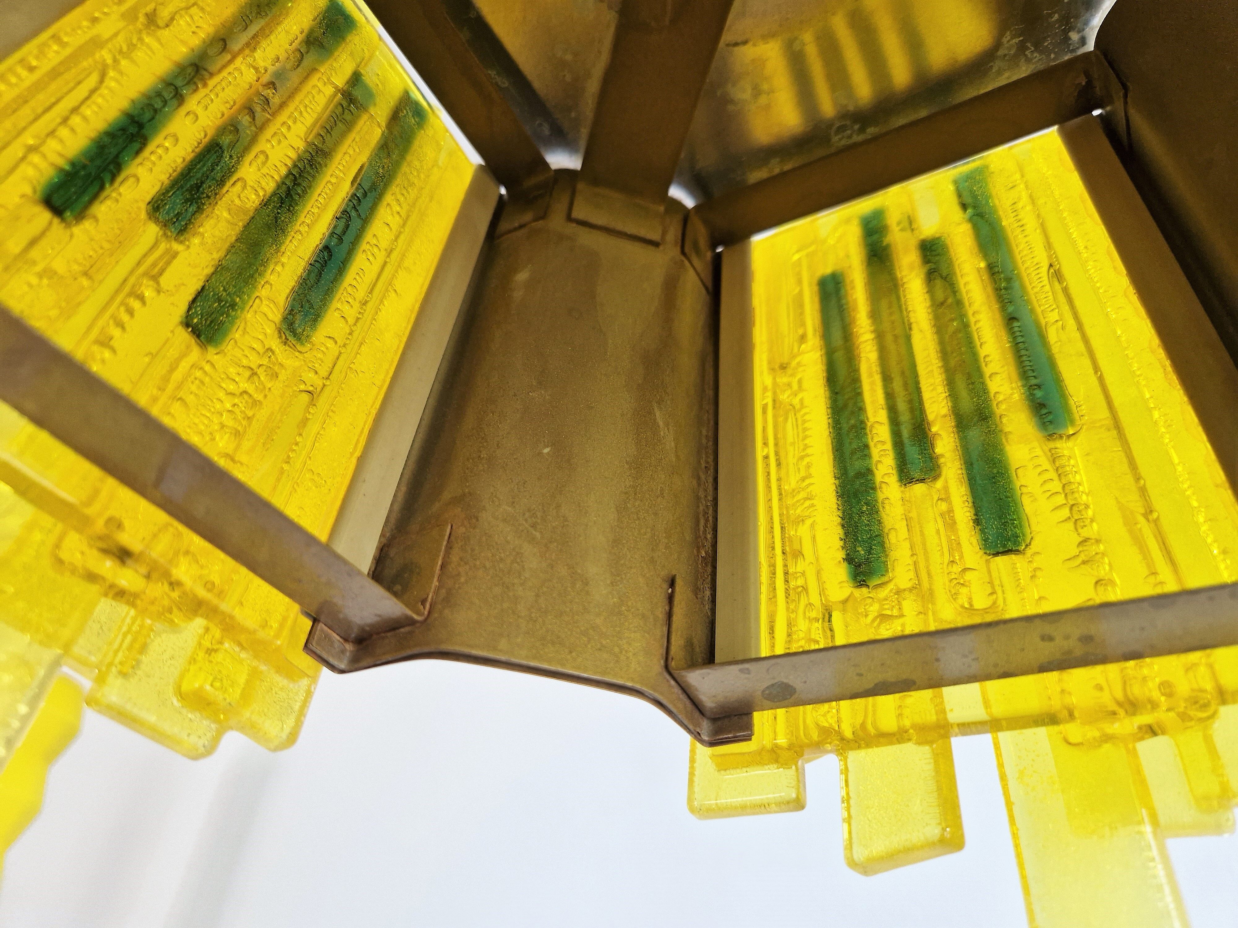 Yellow acrylic and metal pendant lamp by Claus Bolby for Cebo Industri, Denmark 1960's