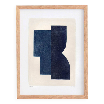 Abstract painting in midnight blue signed Eawy.