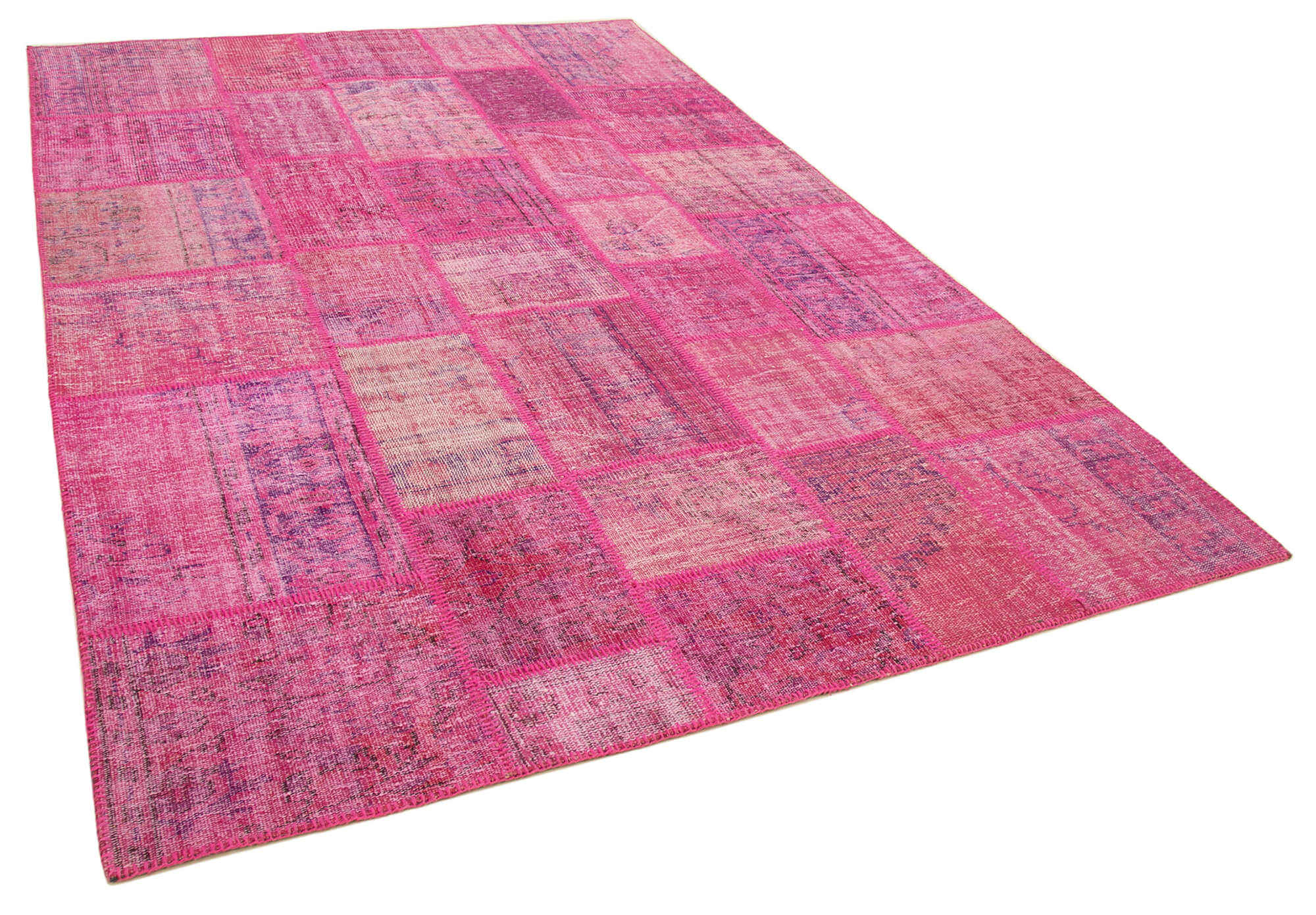 Handwoven Turkish Contemporary 205 cm x 302 cm Pink Patchwork Carpet