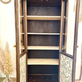 Glass cabinet in bamboo and cane