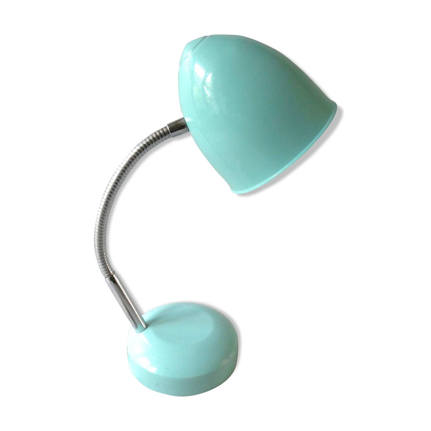 Articulated desk lamp, in turquoise blue metal, 1970s.