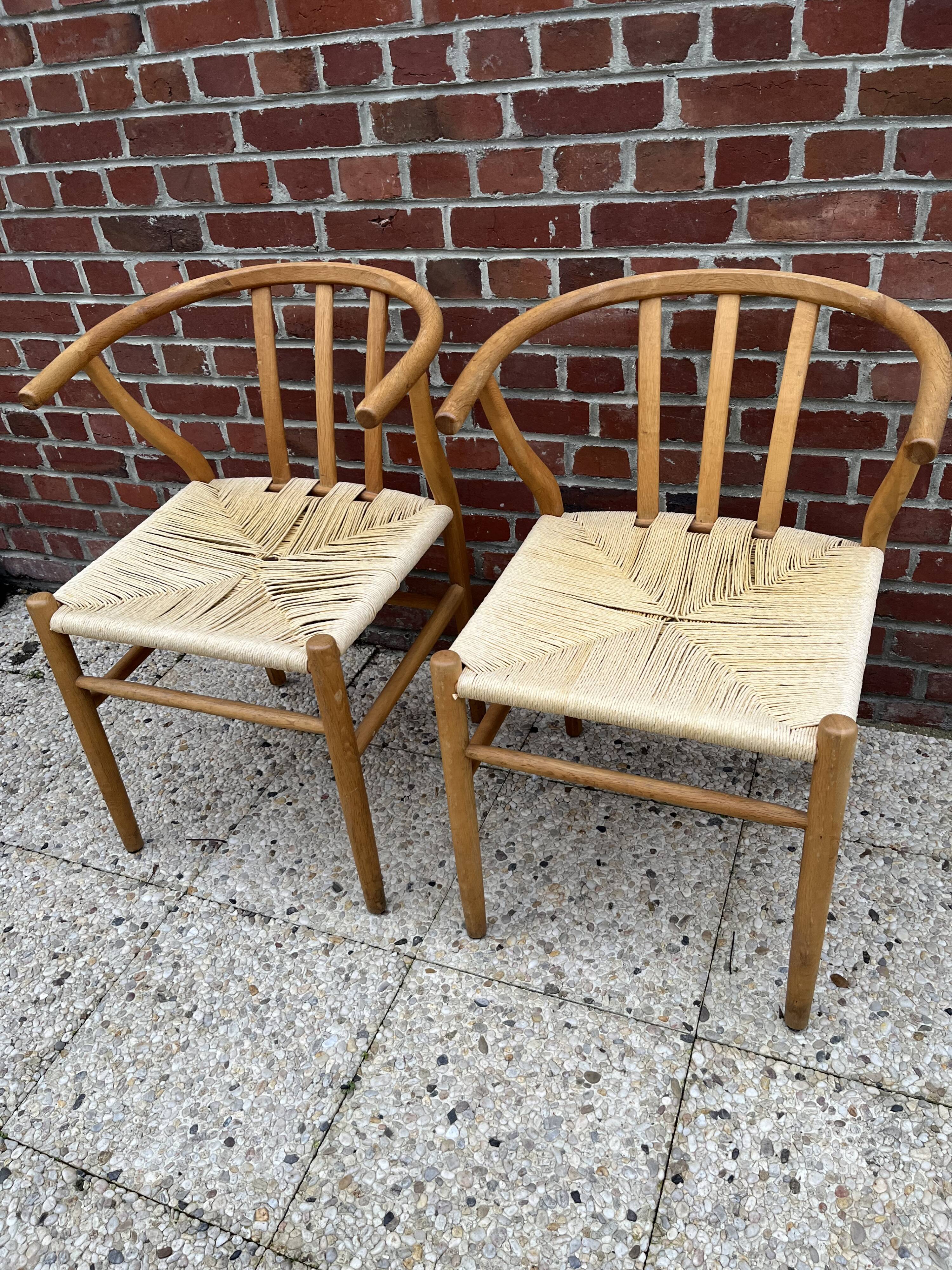 2 Scandinavian design chairs rope and teak