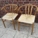 2 Scandinavian design chairs rope and teak